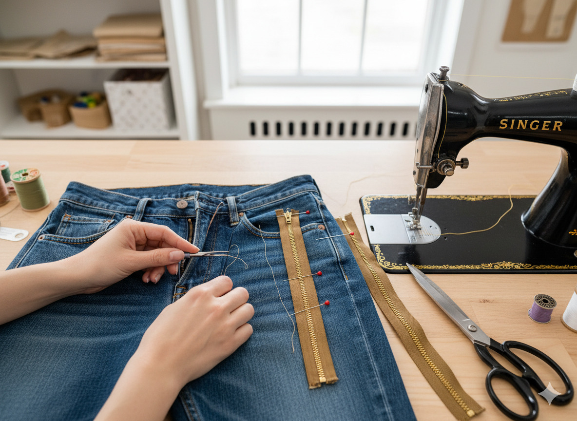 Bytting av glidelås i jakke eller bukse